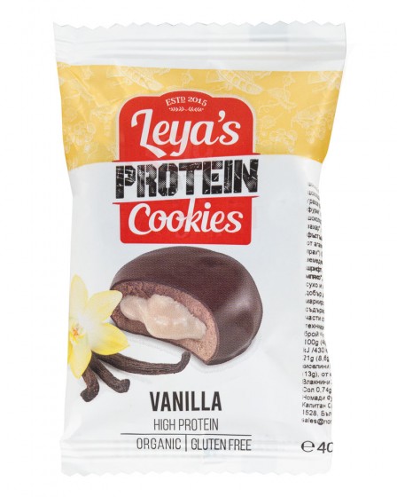 Μπισκότο πρωτεΐνης με γέμιση Βανίλια - ΒΙΟ, Leya,  40 γρ.